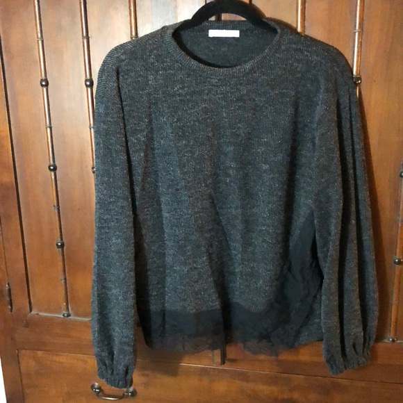 Zara Dark Charcoal top with lace trim details - Picture 1 of 6